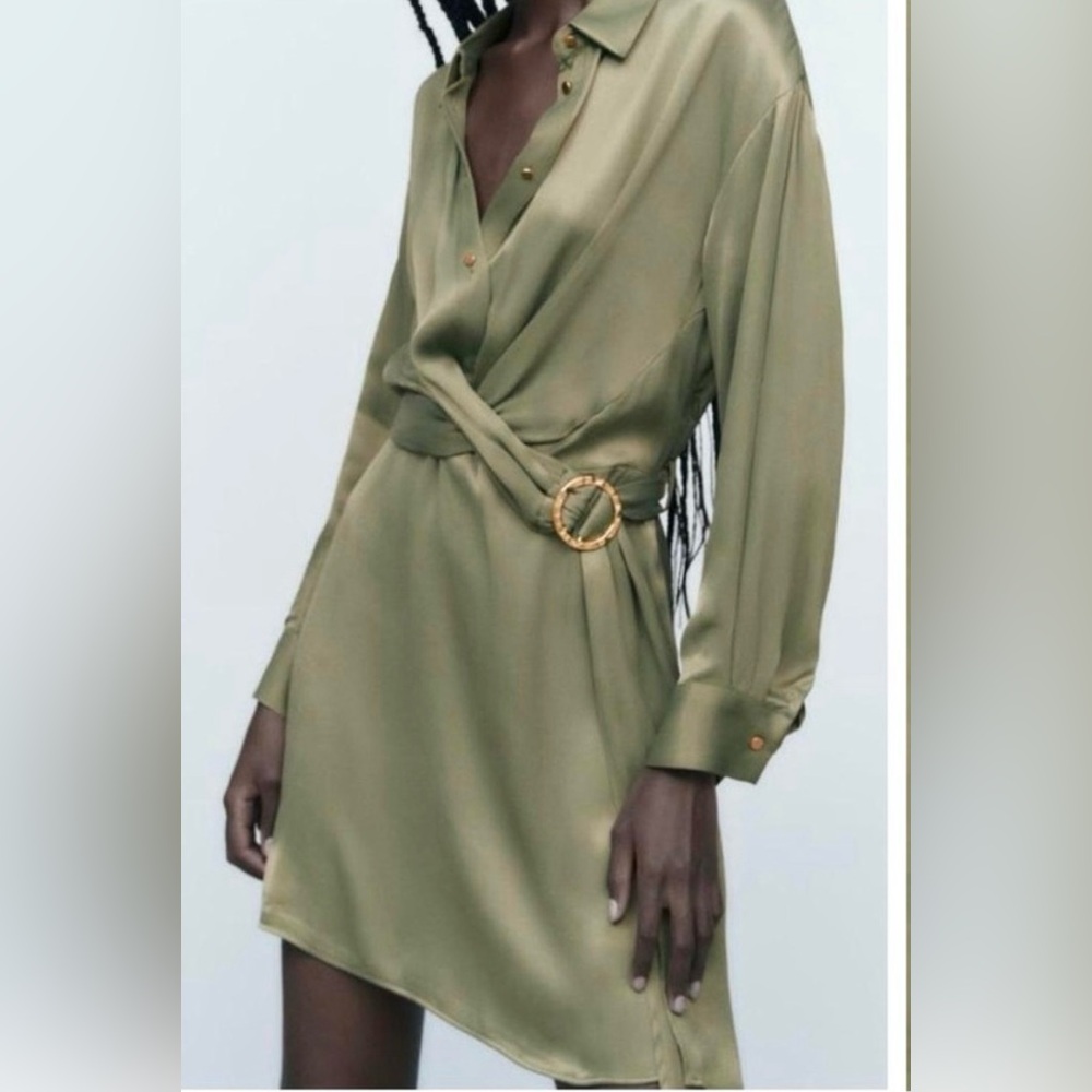 Zara Asymmetrical Olive Dress with Belt